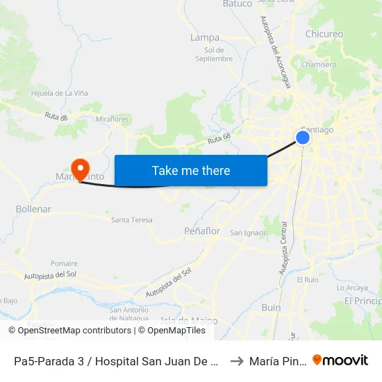 Pa5-Parada 3 / Hospital San Juan De Dios to María Pinto map
