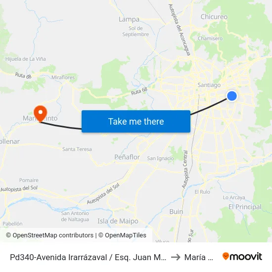 Pd340-Avenida Irarrázaval / Esq. Juan Moya Morales to María Pinto map