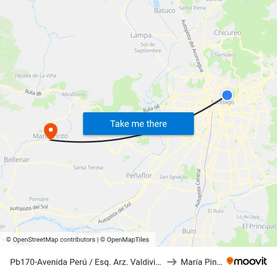 Pb170-Avenida Perú / Esq. Arz. Valdivieso to María Pinto map