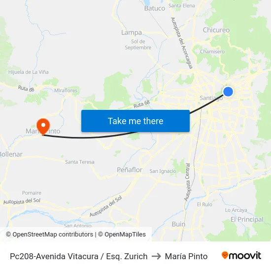 Pc208-Avenida Vitacura / Esq. Zurich to María Pinto map