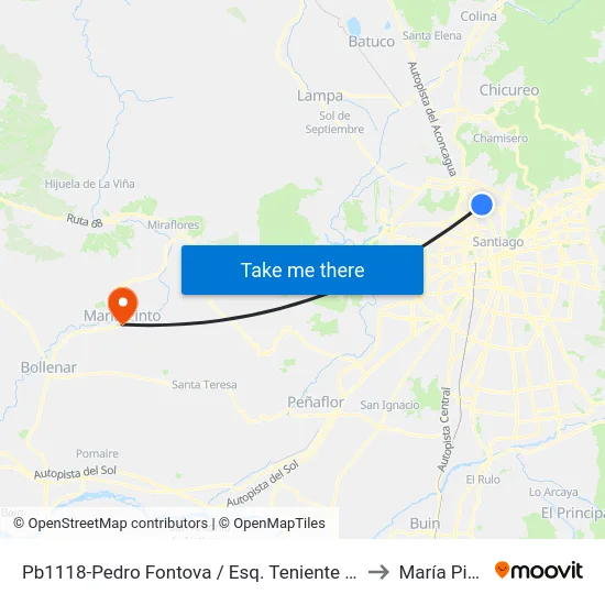 Pb1118-Pedro Fontova / Esq. Teniente Yávar to María Pinto map