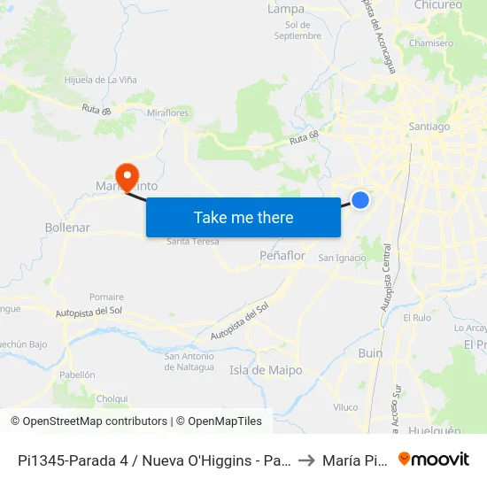 Pi1345-Parada 4 / Nueva O'Higgins - Pajaritos to María Pinto map