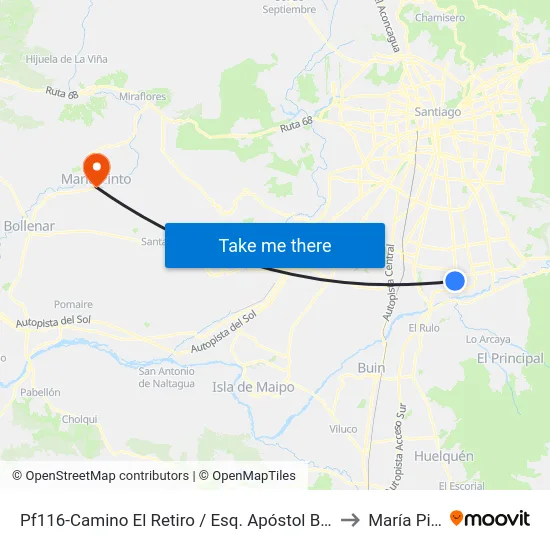 Pf116-Camino El Retiro / Esq. Apóstol Bartolomé to María Pinto map