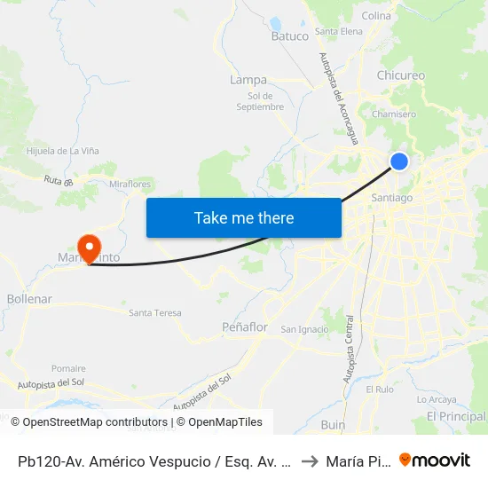 Pb120-Av. Américo Vespucio / Esq. Av. Recoleta to María Pinto map