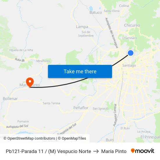 Pb121-Parada 11 / (M) Vespucio Norte to María Pinto map