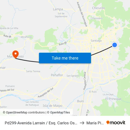 Pd299-Avenida Larrain / Esq. Carlos Ossandón to María Pinto map