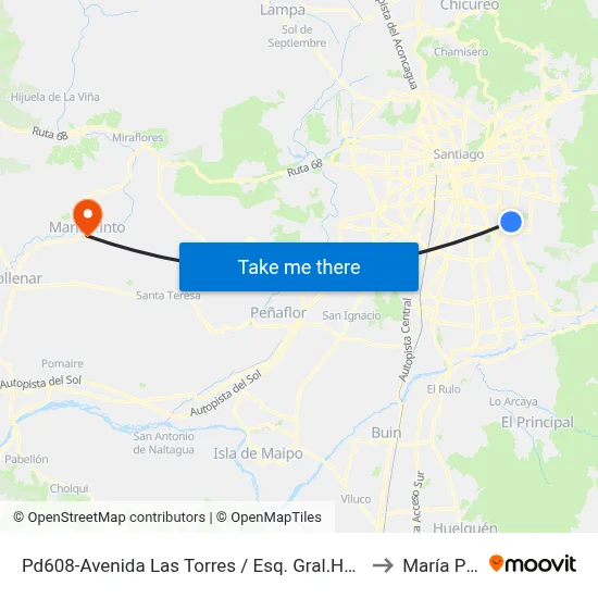 Pd608-Avenida Las Torres / Esq. Gral.Horacio Toro to María Pinto map