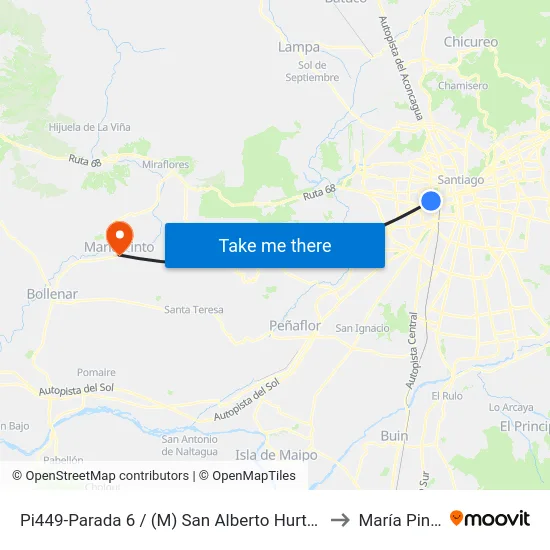 Pi449-Parada 6 / (M) San Alberto Hurtado to María Pinto map