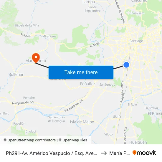 Ph291-Av. Américo Vespucio / Esq. Avenida Central to María Pinto map