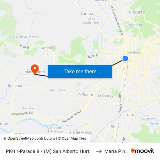 Pi911-Parada 8 / (M) San Alberto Hurtado to María Pinto map