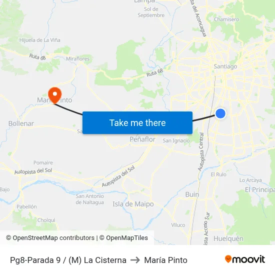 Pg8-Parada 9 / (M) La Cisterna to María Pinto map
