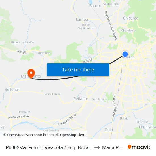 Pb902-Av. Fermín Vivaceta / Esq. Bezanilla to María Pinto map