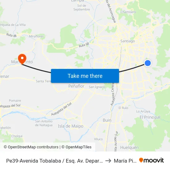 Pe39-Avenida Tobalaba / Esq. Av. Departamental to María Pinto map