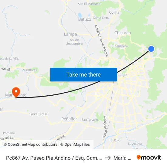 Pc867-Av. Paseo Pie Andino / Esq. Cam. El Huinganal to María Pinto map