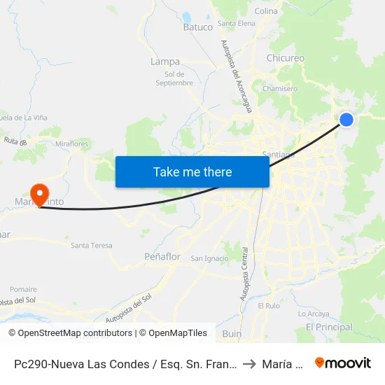 Pc290-Nueva Las Condes / Esq. Sn. Francisco De Asís to María Pinto map