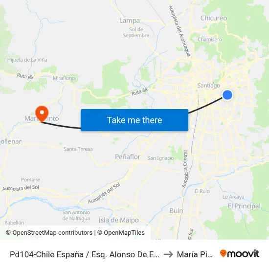 Pd104-Chile España / Esq. Alonso De Ercilla to María Pinto map