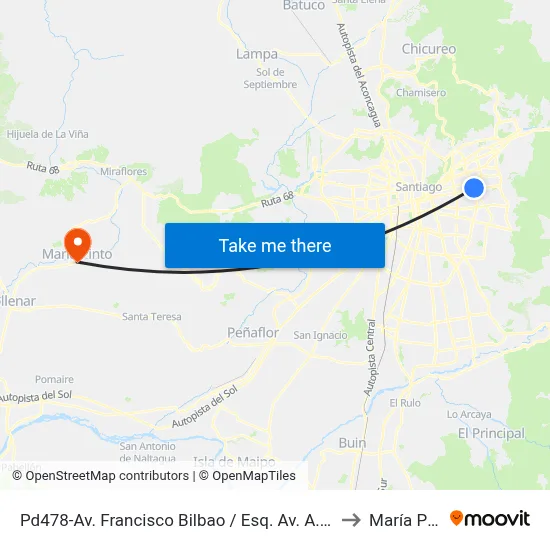 Pd478-Av. Francisco Bilbao / Esq. Av. A. Vespucio to María Pinto map