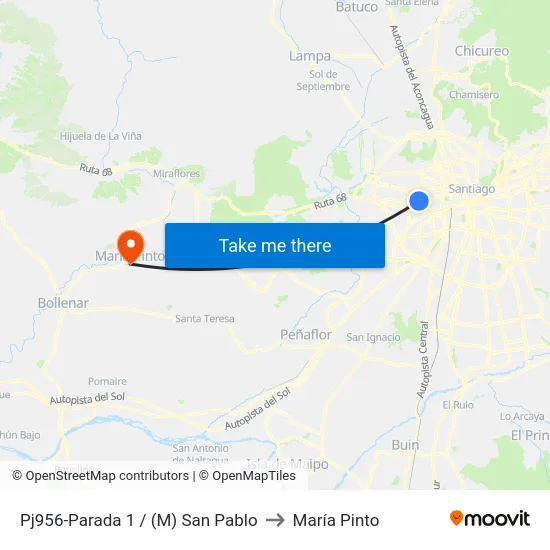 Pj956-Parada 1 / (M) San Pablo to María Pinto map