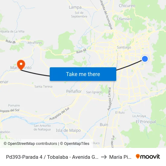 Pd393-Parada 4 / Tobalaba - Avenida Grecia to María Pinto map
