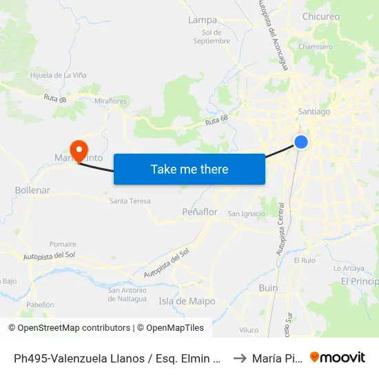 Ph495-Valenzuela Llanos / Esq. Elmin Moissan to María Pinto map