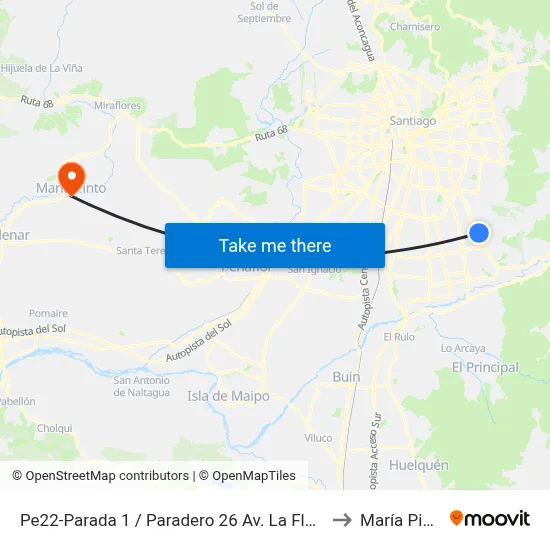 Pe22-Parada 1 / Paradero 26 Av. La Florida to María Pinto map