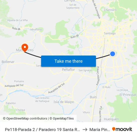 Pe118-Parada 2 / Paradero 19 Santa Rosa to María Pinto map