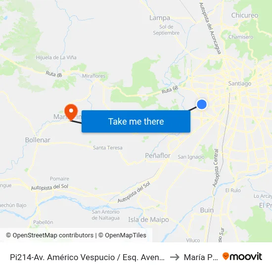 Pi214-Av. Américo Vespucio / Esq. Avenida El Rosal to María Pinto map