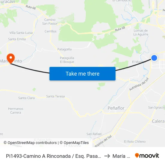 Pi1493-Camino A Rinconada / Esq. Pasaje Santo Padre to María Pinto map