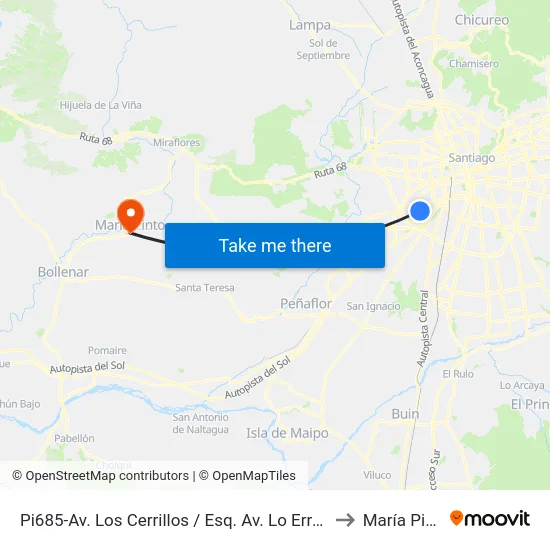 Pi685-Av. Los Cerrillos / Esq. Av. Lo Errázuriz to María Pinto map