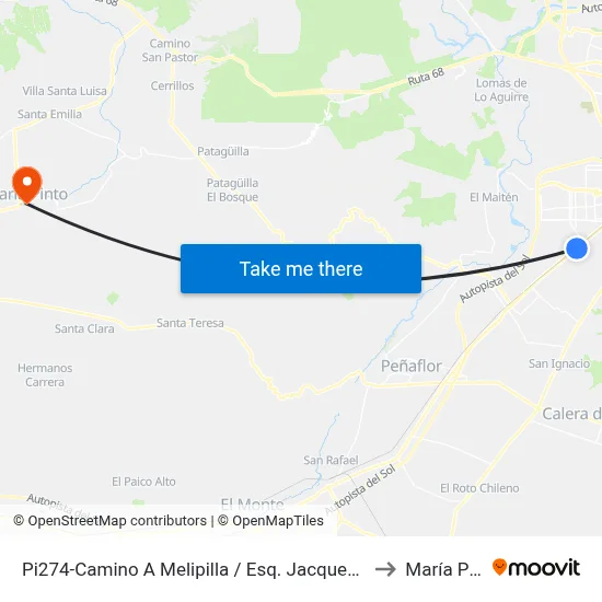 Pi274-Camino A Melipilla / Esq. Jacques Cousteau to María Pinto map