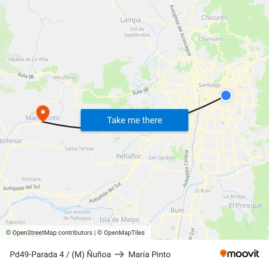 Pd49-Parada 4 / (M) Ñuñoa to María Pinto map