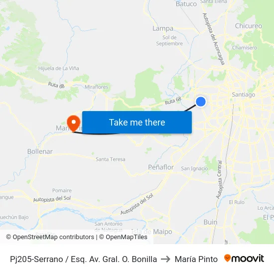 Pj205-Serrano / Esq. Av. Gral. O. Bonilla to María Pinto map