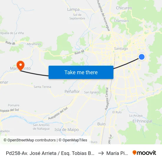 Pd258-Av. José Arrieta / Esq. Tobias Barros to María Pinto map