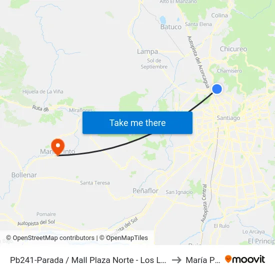 Pb241-Parada / Mall Plaza Norte - Los Libertadores to María Pinto map