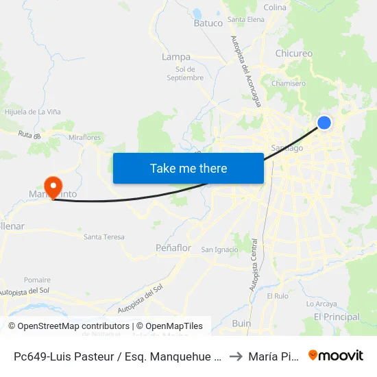 Pc649-Luis Pasteur / Esq. Manquehue Norte to María Pinto map