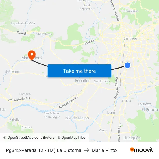 Pg342-Parada 12 / (M) La Cisterna to María Pinto map