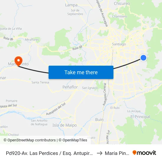Pd920-Av. Las Perdices / Esq. Antupirén to María Pinto map