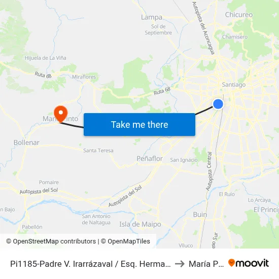 Pi1185-Padre V. Irarrázaval / Esq. Hermanos Carrera to María Pinto map