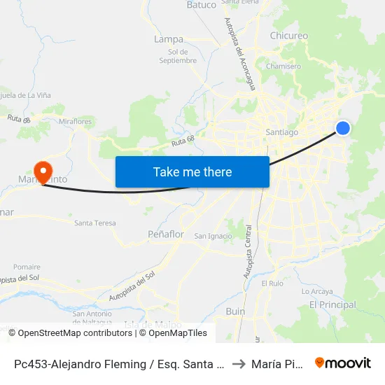 Pc453-Alejandro Fleming / Esq. Santa Zita to María Pinto map