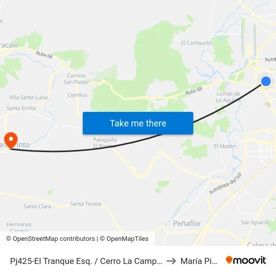 Pj425-El Tranque Esq. / Cerro La Campana to María Pinto map