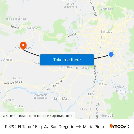 Pe292-El Tabo / Esq. Av. San Gregorio to María Pinto map