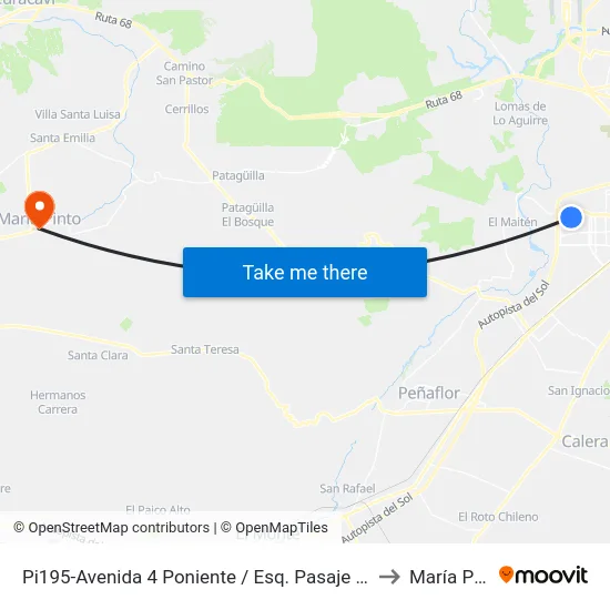 Pi195-Avenida 4 Poniente / Esq. Pasaje Chungará to María Pinto map
