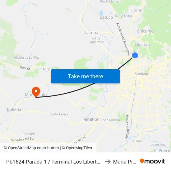 Pb1624-Parada 1 / Terminal Los Libertadores to María Pinto map
