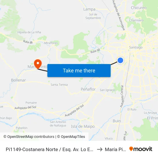 Pi1149-Costanera Norte / Esq. Av. Lo Errázuriz to María Pinto map