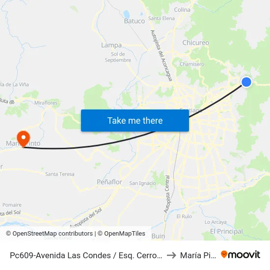 Pc609-Avenida Las Condes / Esq. Cerro Castillo to María Pinto map