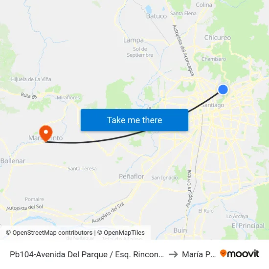 Pb104-Avenida Del Parque / Esq. Rinconada El Salto to María Pinto map