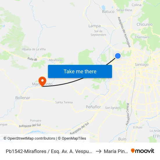 Pb1542-Miraflores / Esq. Av. A. Vespucio to María Pinto map