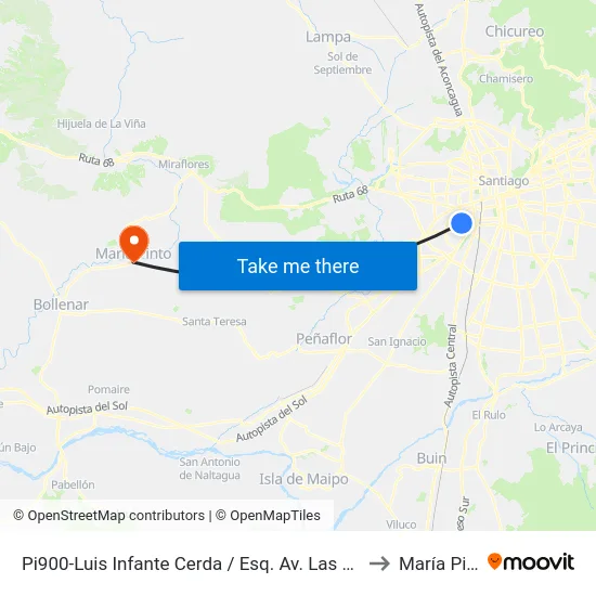 Pi900-Luis Infante Cerda / Esq. Av. Las Rejas-Sur to María Pinto map