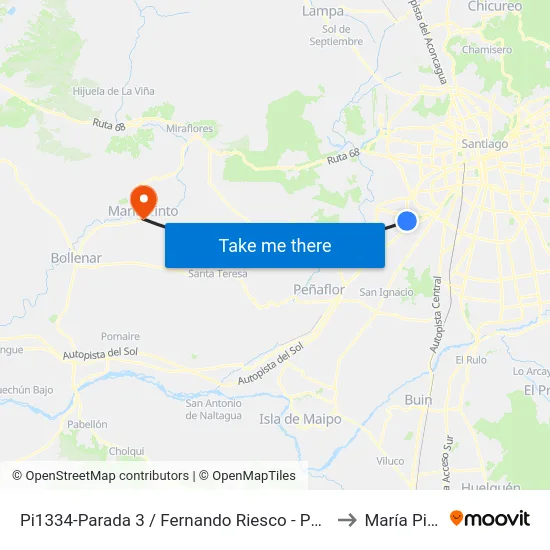 Pi1334-Parada 3 / Fernando Riesco - Pajaritos to María Pinto map