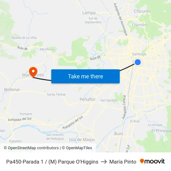 Pa450-Parada 1 / (M) Parque O'Higgins to María Pinto map